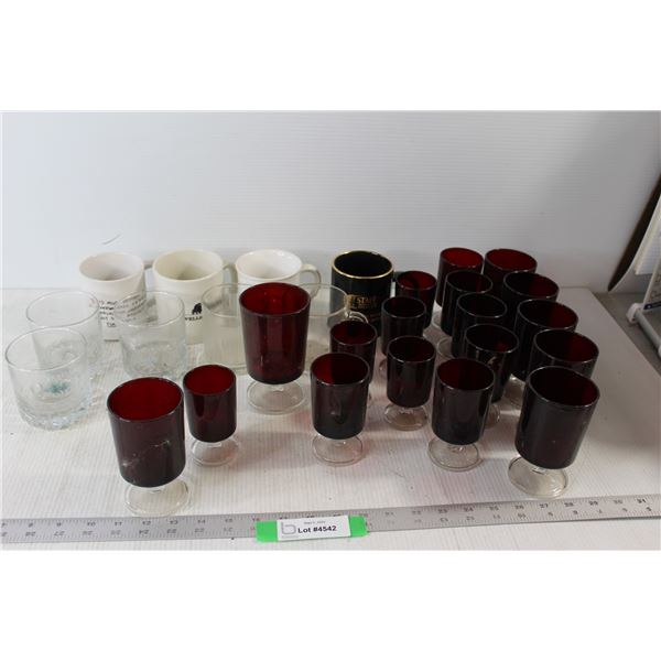 Ruby Red Glasses and Assorted Cups