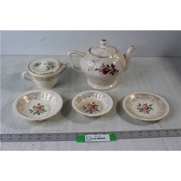 Music Box Teapot, Sugar Dish, Plate, (2) Bowl/Plates