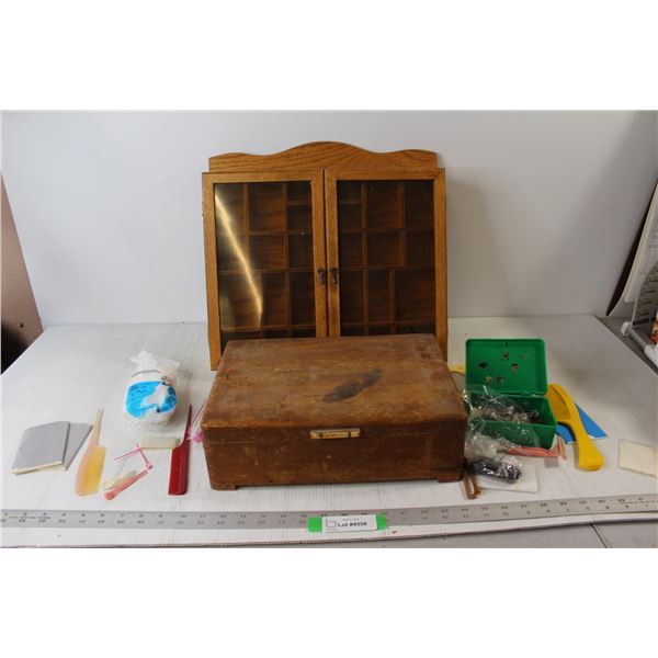 Knick Knacks Display Cabinet, Storage Box With Mirror, Assorted Combs/Brushes, Misc.
