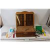 Image 1 : Knick Knacks Display Cabinet, Storage Box With Mirror, Assorted Combs/Brushes, Misc.