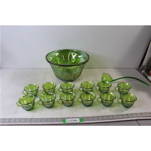 Indiana Glass Iridescent Carnival Glass Punch Bowl Set In Original Box-Cup Hooks Missing