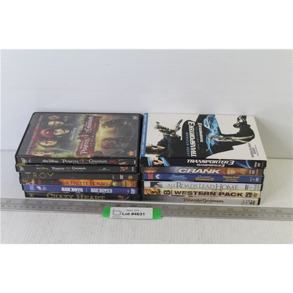 (12) DVDs - Pirates of The Caribbean - Bad Boys II - All The Pretty Horses - Crocodile Dundee - Cran