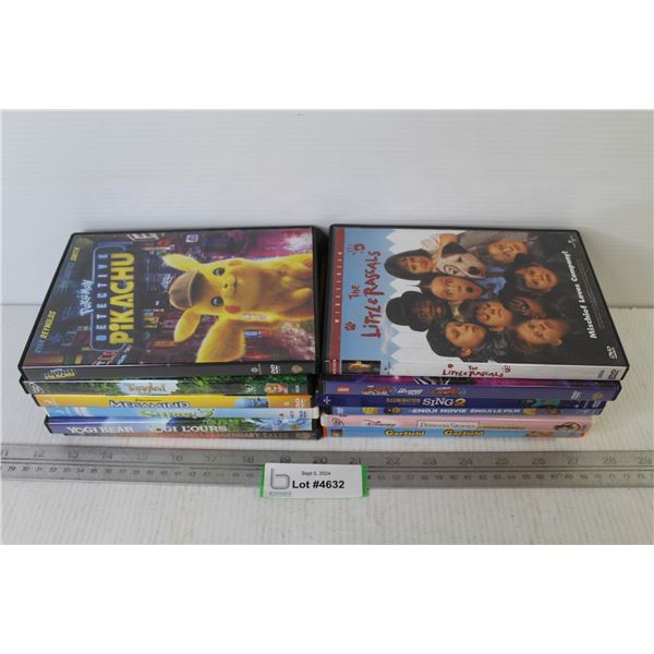 (12) DVDs - Shrek 2 - The Emoji Movie - Dragonheart - Garfield - Yogi Bear - Pikachu - The Lego Movi