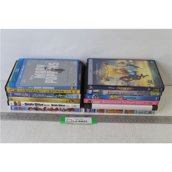 (12) DVDs - Lego Batman - Insideout - Pirate Fairy - Sing - Lion King 2 - Angry Birds - Mary Poppins
