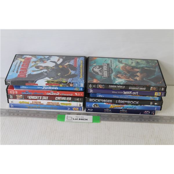 (12) DVDs - Jurassic World - Thor - Rock of Ages - Smurfs 2 - Zootopia - Dragon - Night's Tale