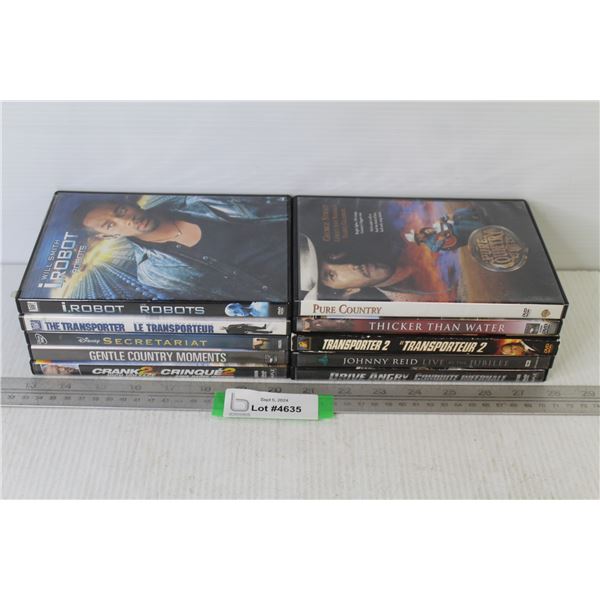(10) DVDs - Crank 2 - Pure Country - Drive Angry - I, Robot - Transporter - Secretariat