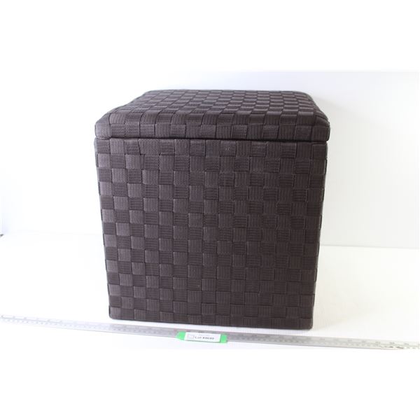Woven Material Covered Box w/Handles & Padded Top Cushion (16" x 16" x 16")