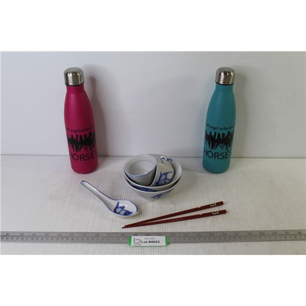 Horse Related Drinking Bottles - Asian Themed Ceramic Dishes - Chopsticks