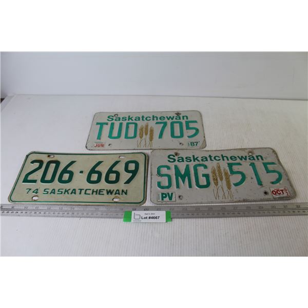 (3) Saskatchewan License Plates (one is 1973)