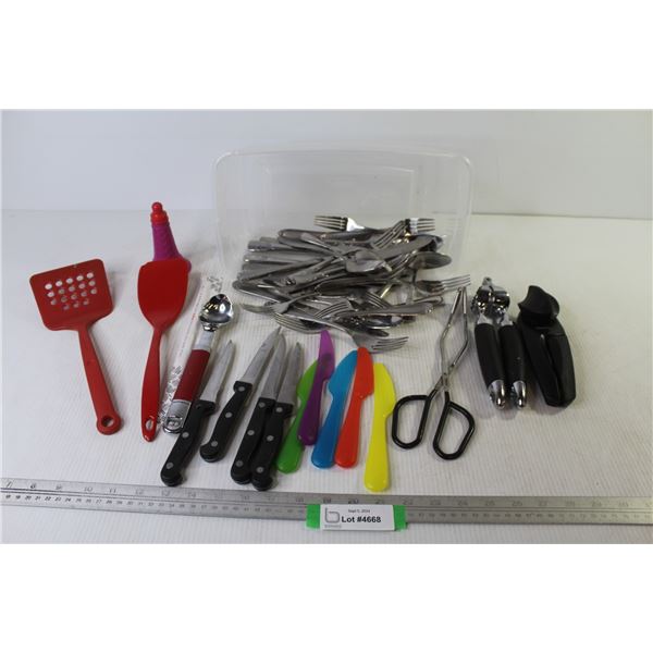 Plastic Container Of Cutlery & Kitchenware