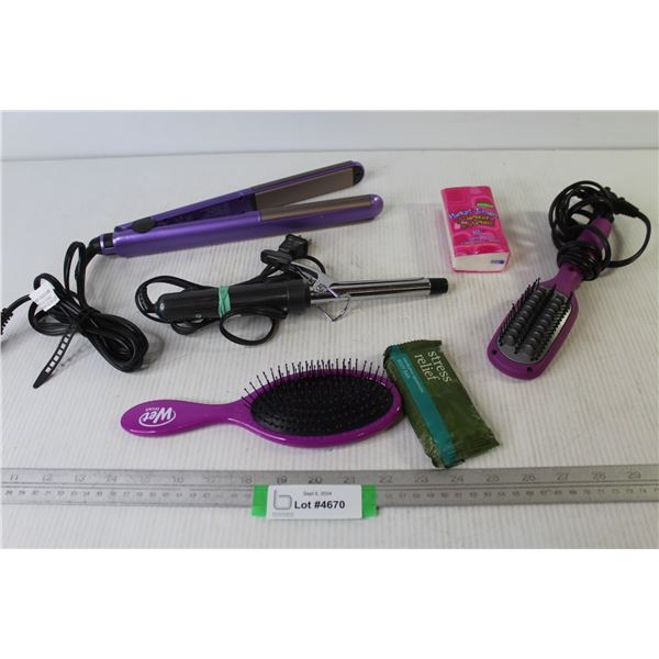 Curling Iron - Hair Straightener - Conair Heated Hair Brush - Hair Brush - Tissues