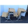 Image 1 : ** Antique Double Attached School Desk, Cast Iron Legs - 56" Long