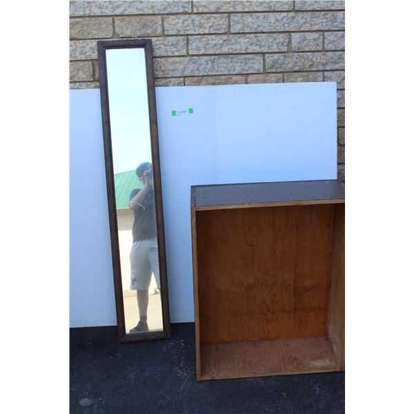 ** Antique Wooden Mirror (58" x 10") & Storage Box ( 26" x 32")