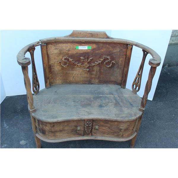 ** Antique Oak Sitting Bench w/Storage - Needs Some Repair