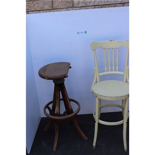 ** (2) Antique Wooden Stools - Needs Repair, Damage as Pictured