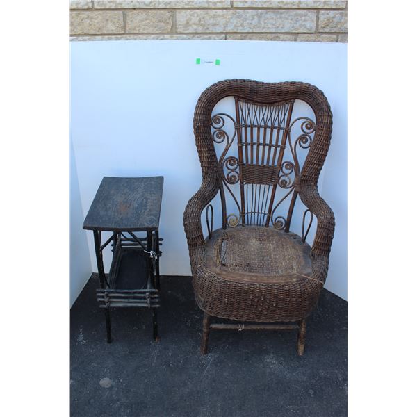 ** Wicker Chair & Willow End Table - Some Wear