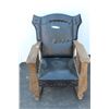 Image 1 : ** Antique Leather Upholstered Rocking Chair w/Character Engraving - Some Wear