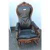 Image 1 : ** Antique Leather Upholstered Rocking Chair - Leg Damage as pictured