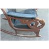 Image 4 : ** Antique Leather Upholstered Rocking Chair - Leg Damage as pictured