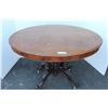 Image 1 : ** Antique Oval Wheeled Table (Top: Oak w/Burled Walnut Veneer Sides & Oak Base) - 44" x 32.5"x 29" 