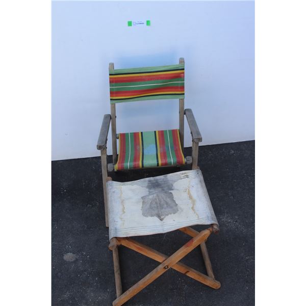 ** Vintage Canvas Kids Lawn Chair & Stool Set - Some Wear