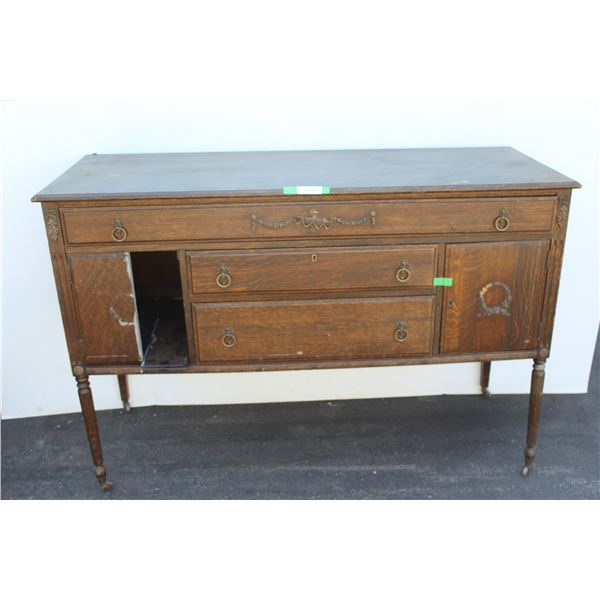 ** Antique Buffet on Castor Wheels - Needs Repair - 59" x 22" Deep x 41" Tall