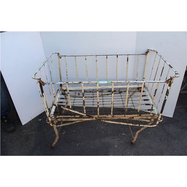 ** Antique Wrought Iron Baby "Doll" Crib on Castors - 49" x 27" x 34" Tall - Some Wear