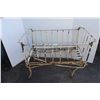 Image 1 : ** Antique Wrought Iron Baby "Doll" Crib on Castors - 49" x 27" x 34" Tall - Some Wear