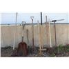 Image 1 : ** (8) Garden & Yard Tools: Post Hole Auger, Potato Fork, Hoe, Grain Shovel, Broom, (2) Cultivators