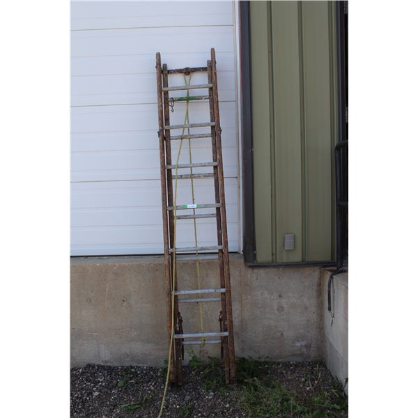 ** Wooden Extendable Ladder - 16FT , as is