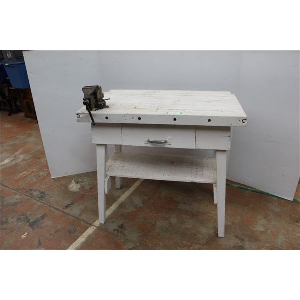 * Wooden Work Bench w/Vise - 39" x 24" x 35" Tall