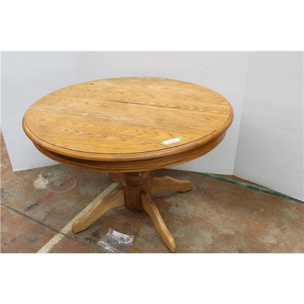 * Oak Pedestal Round Dining Table - Some Wear as pictured - 41.75" Diameter Top, 30" Tall