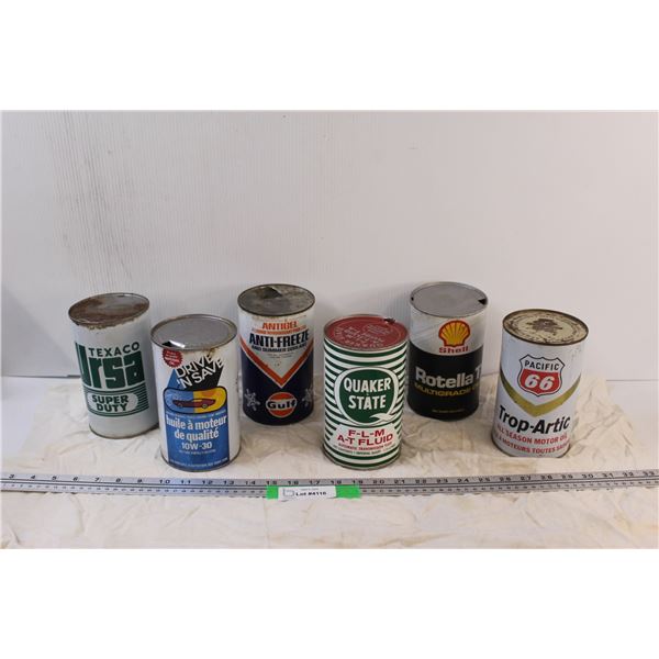 (6) Vintage Oil Cans - Assorted - Some Residual Oil in Cans