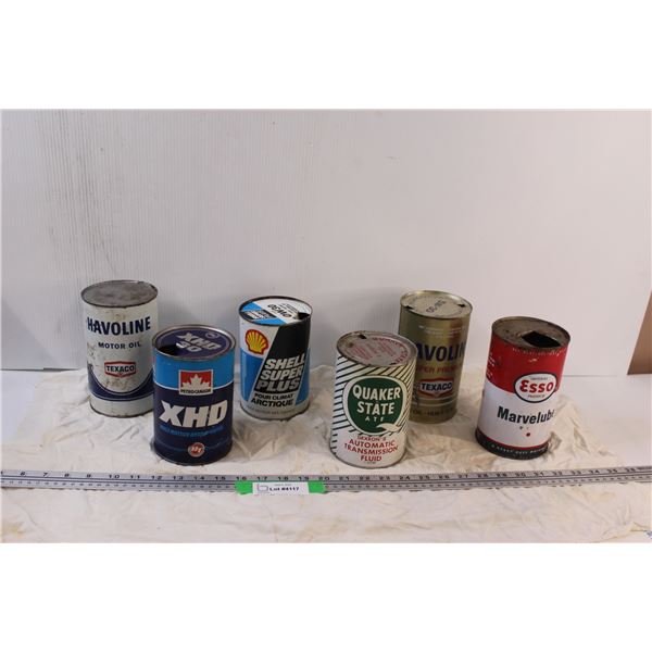 (6) Vintage Oil Cans - Assorted - Some Residual Oil in Cans