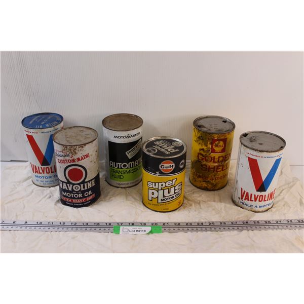(6) Vintage Oil Cans - Assorted - Some Residual Oil in Cans