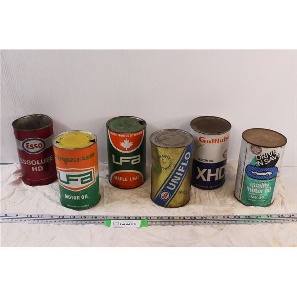 (6) Vintage Oil Cans - Assorted - Some Residual Oil in Cans