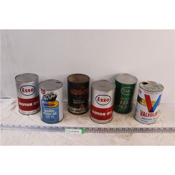 (6) Vintage Oil Cans - Assorted - Some Residual Oil in Cans