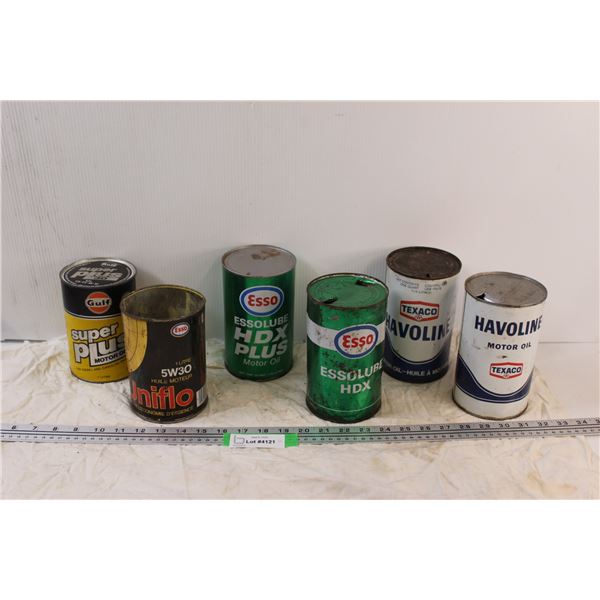 (6) Vintage Oil Cans - Assorted - Some Residual Oil in Cans