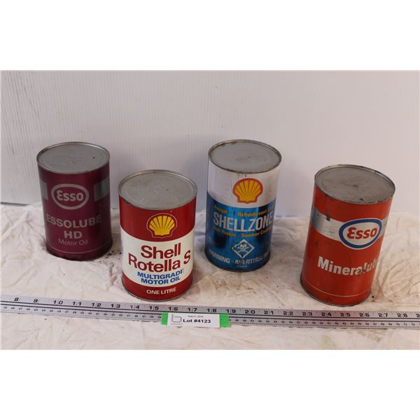 (4) Vintage Oil Cans - Esso & Shell - Full Un-Opened