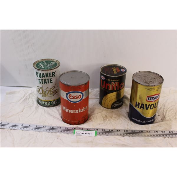(4) Vintage Oil Cans - Esso & Quaker State & Texaco - Full Un-Opened
