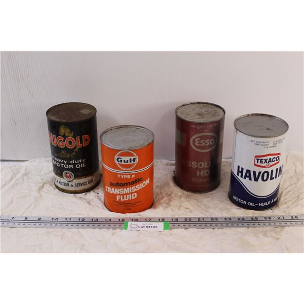 (4) Vintage Oil Cans - Esso, Gulf, & Texaco - Full Un-Opened