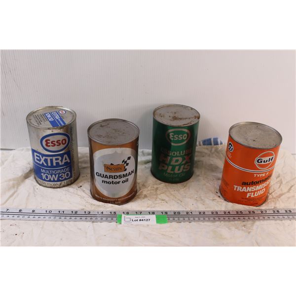 (4) Vintage Oil Cans - Esso, Sears, Gulf - Full Un-Opened