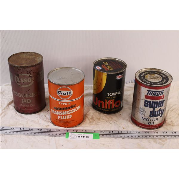 (4) Vintage Oil Cans - Esso, Turbo, Gulf - Full Un-Opened