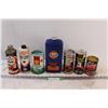 Image 1 : (7) Vintage Vehicle Fluid Cans: Gulf, Motomaster, Kleen-Flo, Shell - Some Have Contents, Some Empty