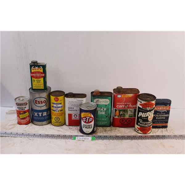 (10) Vintage Vehicle Fluid Cans: Esso, STP, Wynn's, Misc. - Some Full, Some Empty