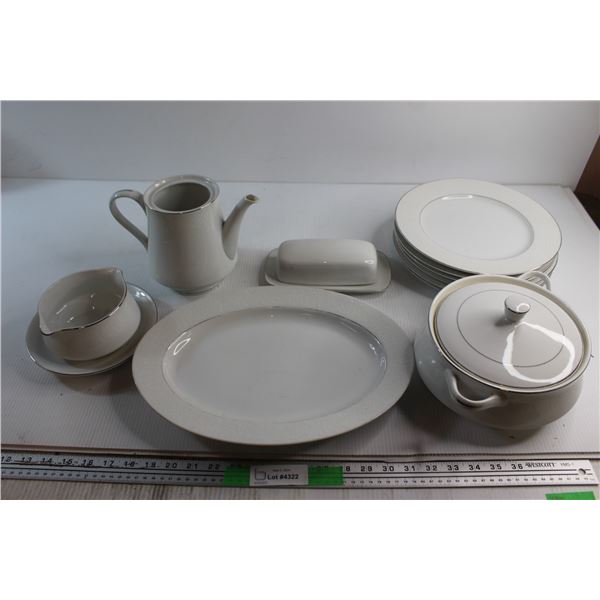 11 pc Crown Victoria "Lovelace" Dishes - Plates, Platter, Butterdish, Tea Pot, Potato Bowl and Gravy