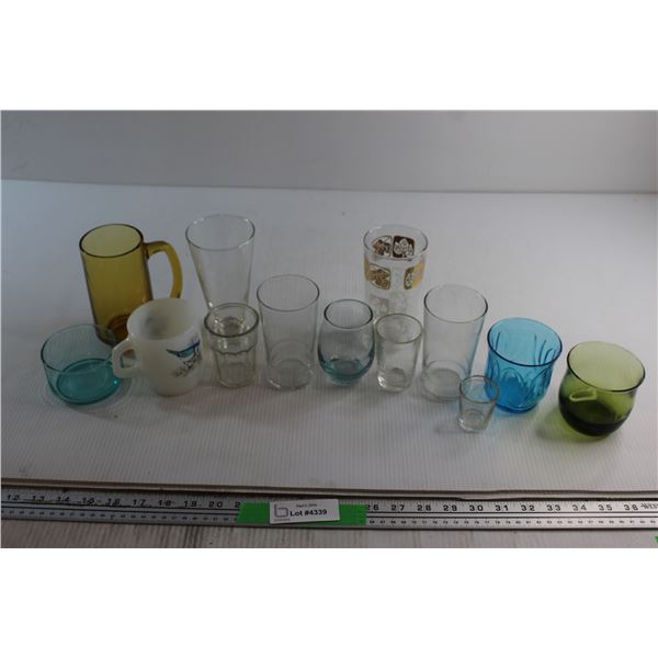 (13) Vintage Glasses, Mugs and Shot Glasses