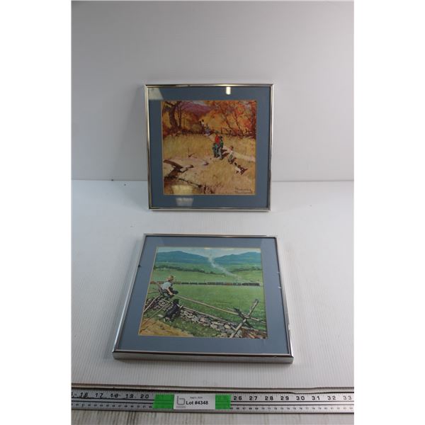 (2) Landscape and Fall Trail Framed Norman Rockwell Prints 12'' x 12''