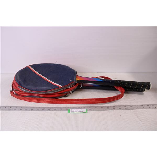 (2) Vintage Top Ace Tennis Rackets in Denim Dual Carrier