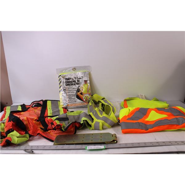 (5) Reflective Safety Items - (3) Traffic T-Shirts Size Large (1 is New), Vest and Suspenders - Roof